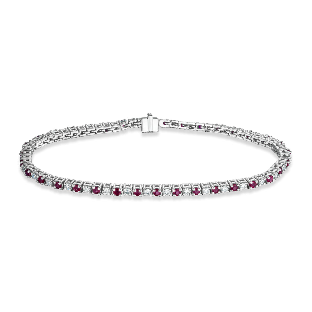 Ruby and 1ct Lab Diamond Tennis Bracelet in 925 Sterling Silver