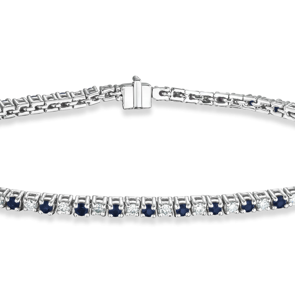 Blue Sapphire and 1ct Lab Diamond Tennis Bracelet in 925 Sterling Silver