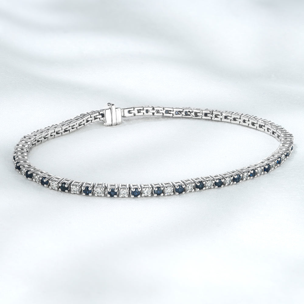 Blue Sapphire and 1ct Lab Diamond Tennis Bracelet in 925 Sterling Silver