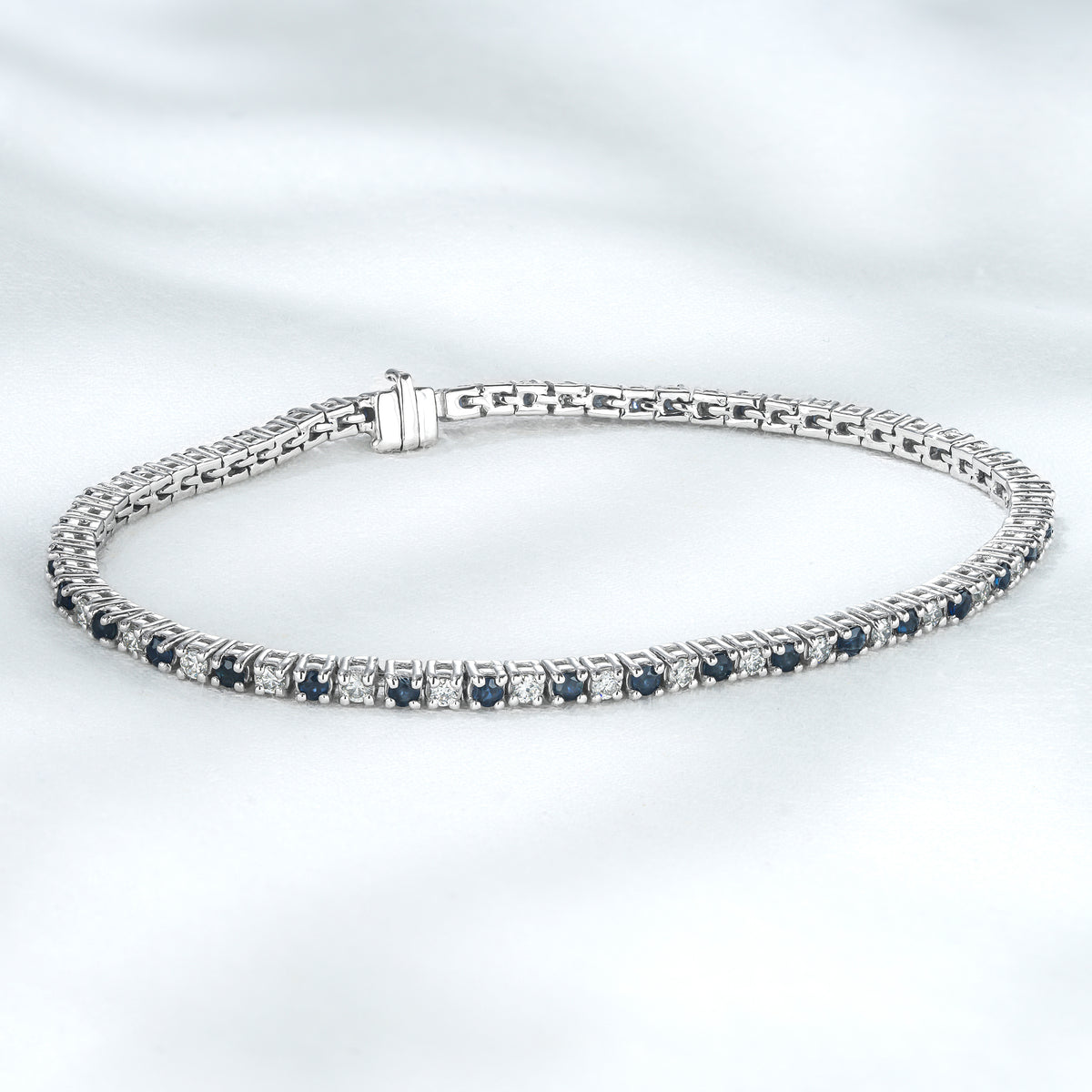 Blue Sapphire and 1ct Lab Diamond Tennis Bracelet in 925 Sterling Silver