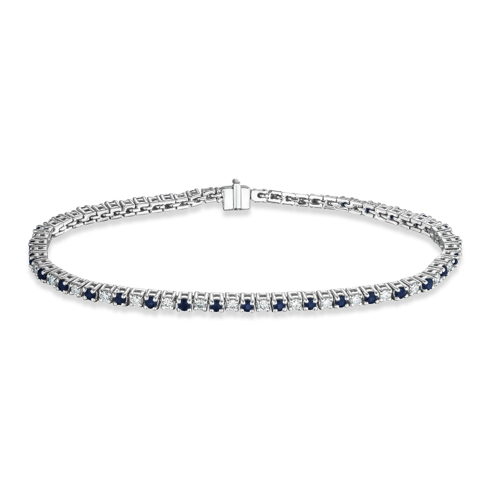 Blue Sapphire and 1ct Lab Diamond Tennis Bracelet in 925 Sterling Silver
