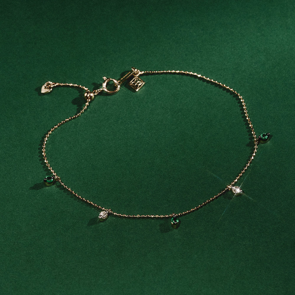 Vivara Lab Emerald and Lab Diamond Bracelet Set in 9K White Gold