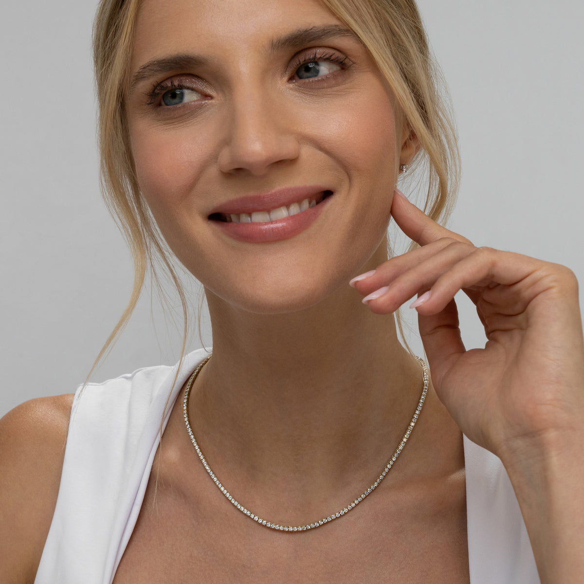 10.00ct Lab Diamond Tennis Necklace in 9K Yellow Gold F/VS