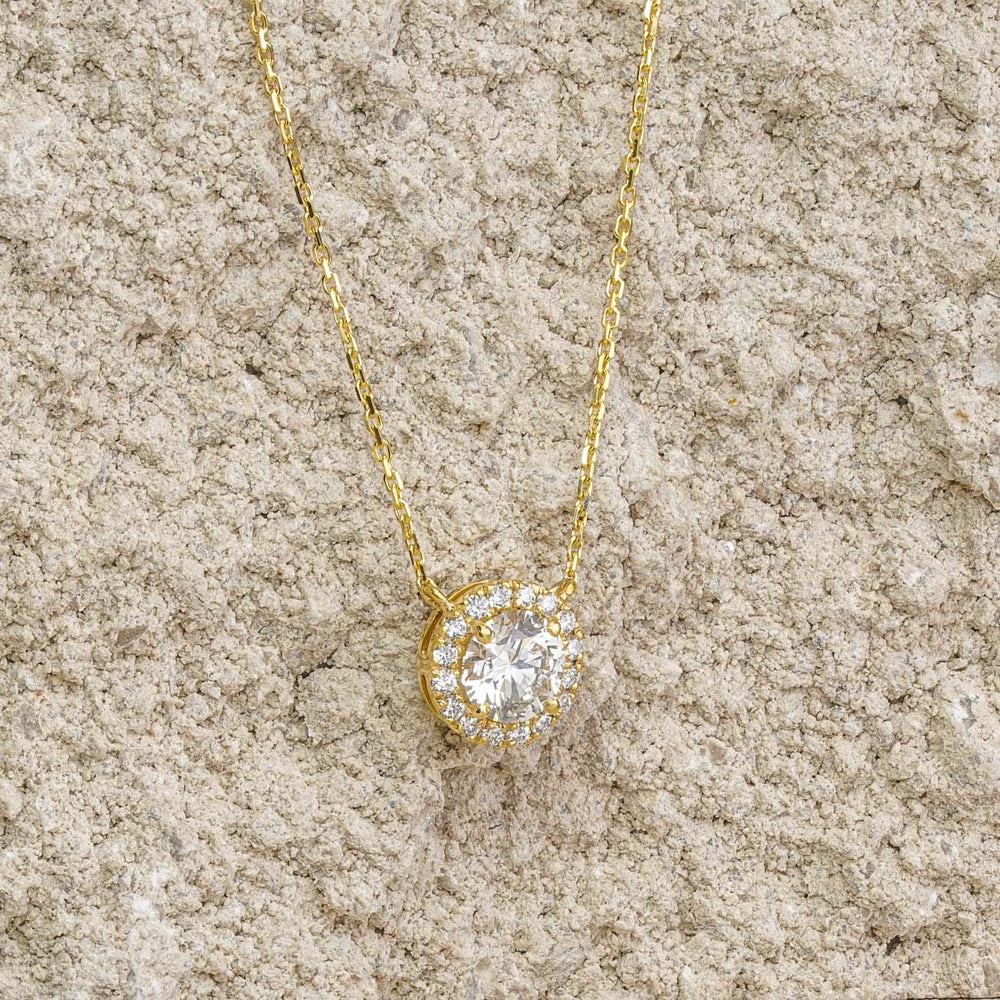 Lumia Lab Diamond Halo Necklace 1.30ct F/VS in 9K Gold