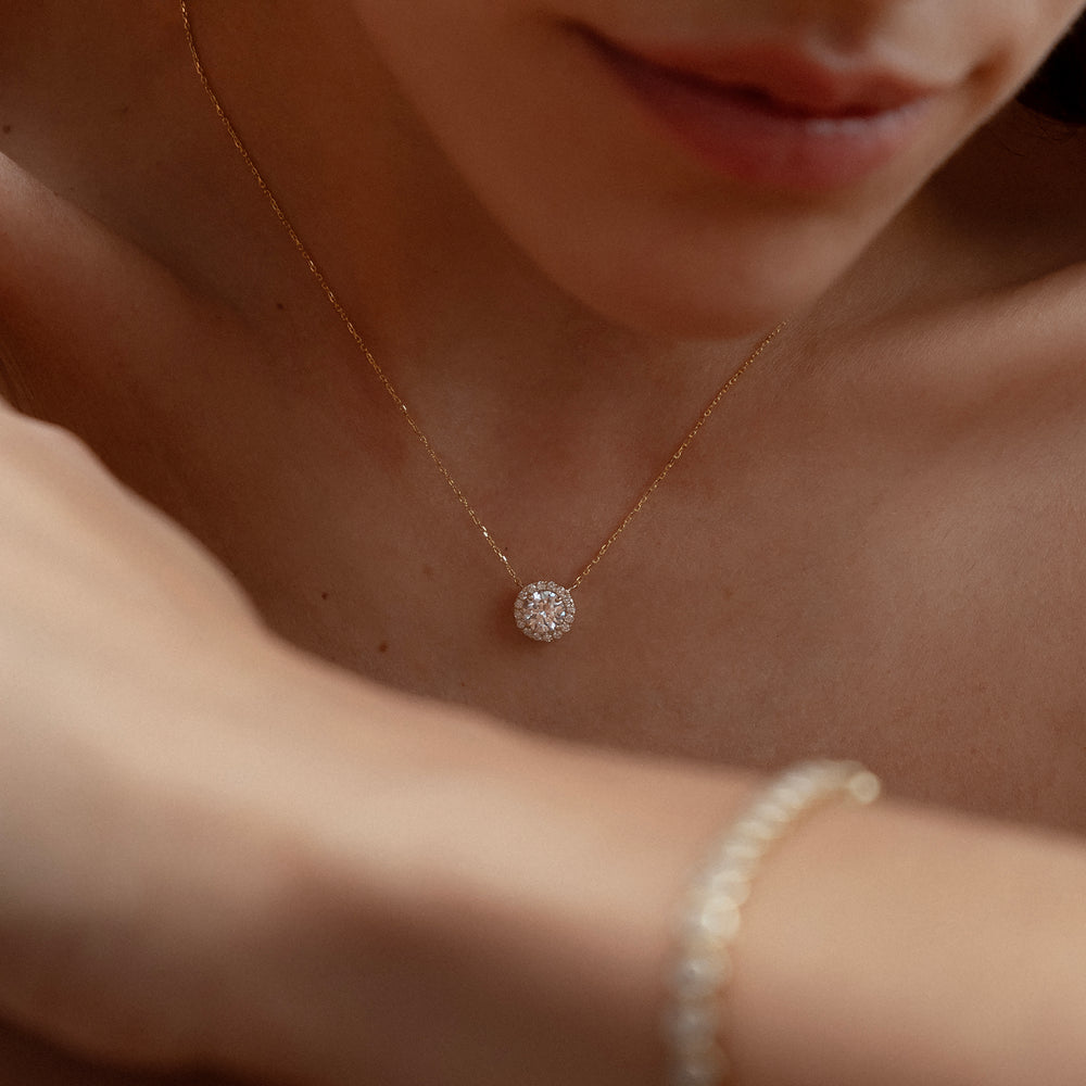 Lumia Lab Diamond Halo Necklace 1.30ct F/VS in 9K Gold