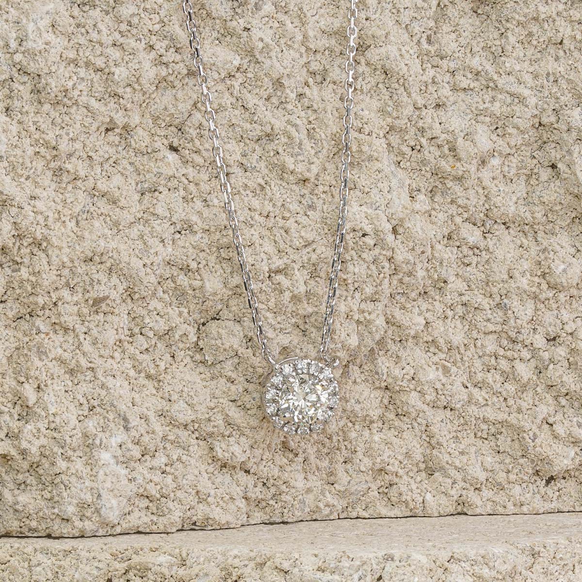 Lumia Lab Diamond Halo Necklace 0.70ct F/VS in 9K White Gold