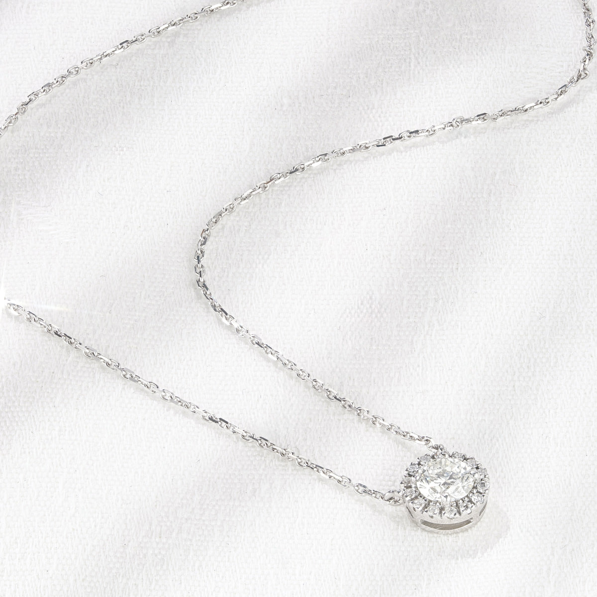 Lumia Lab Diamond Halo Necklace 0.70ct F/VS in 9K White Gold
