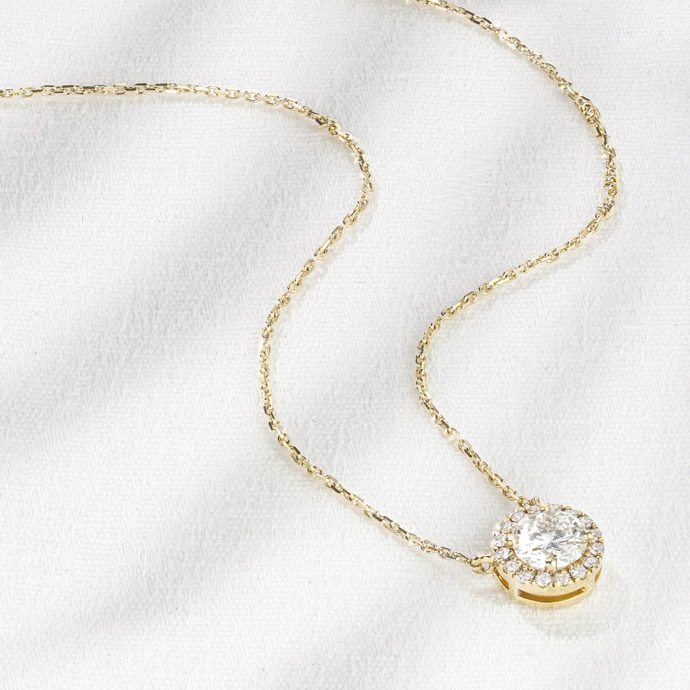Lumia Lab Diamond Halo Necklace 1.00ct F/VS in 9K Gold