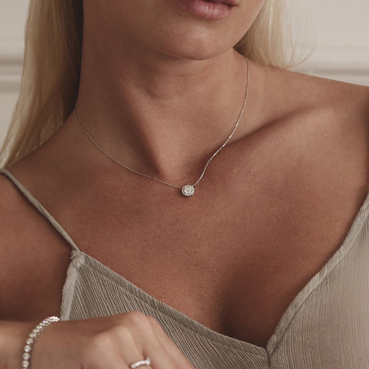 Lumia Lab Diamond Halo Necklace 0.70ct F/VS in 9K White Gold
