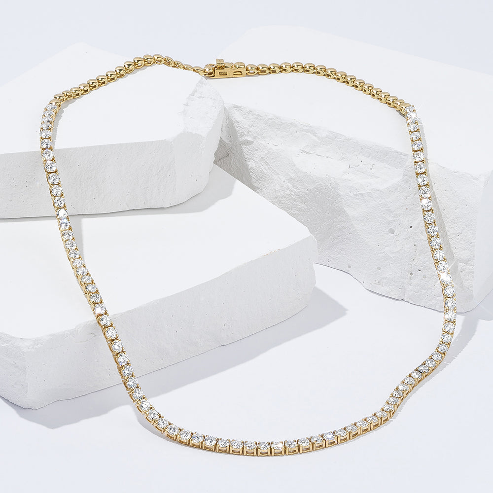 10.00ct Lab Diamond Tennis Necklace 3/4 Set in 9K Yellow Gold F/VS