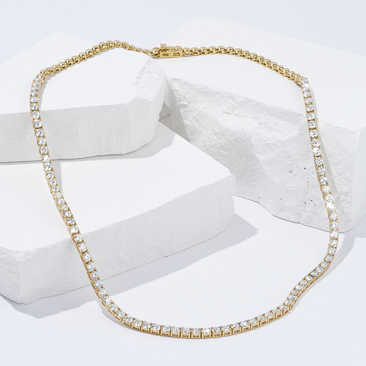 10.00ct Lab Diamond Tennis Necklace 3/4 Set in 9K Yellow Gold F/VS
