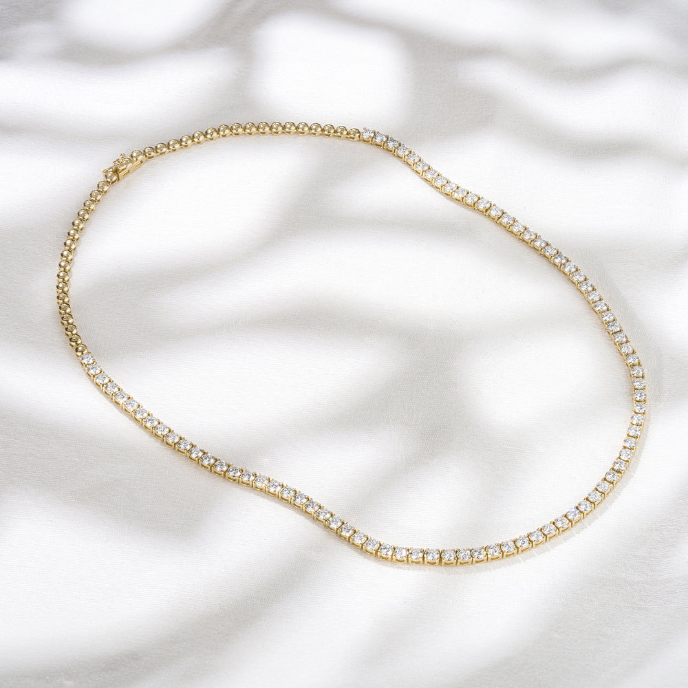 10.00ct Lab Diamond Tennis Necklace 3/4 Set in 9K Yellow Gold F/VS