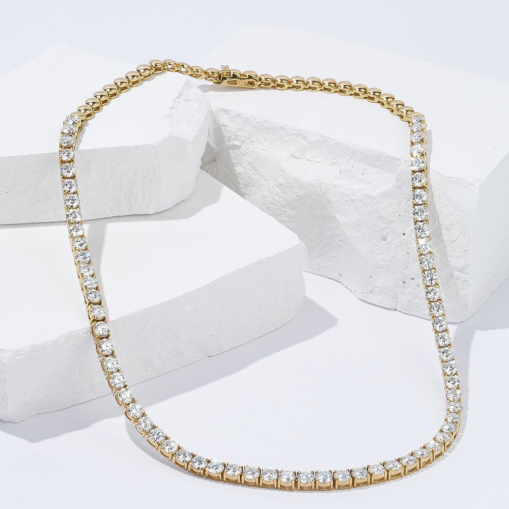 15.00ct Lab Diamond Tennis Necklace 3/4 Set in 9K Yellow Gold F/VS