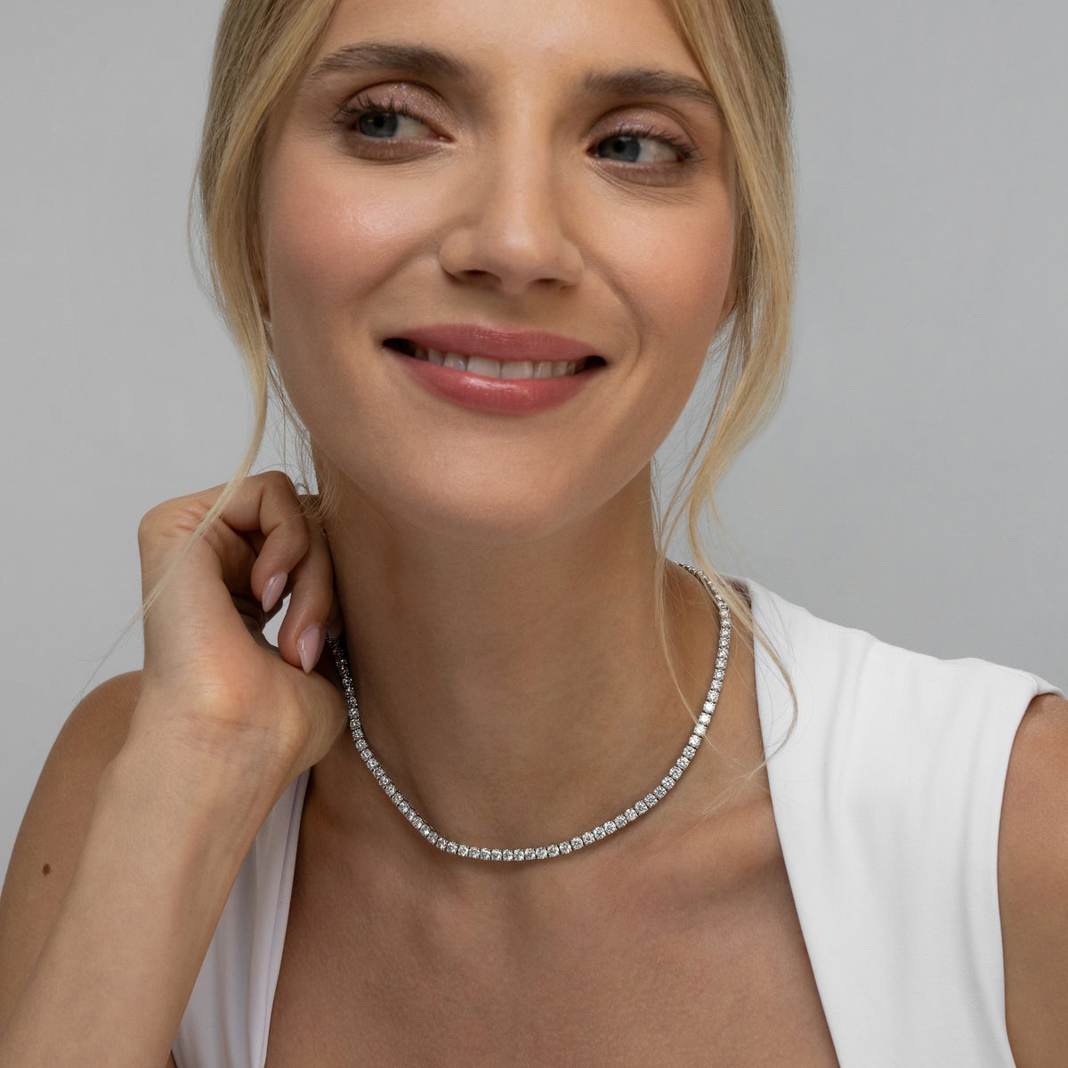15.00ct Lab Diamond Tennis Necklace 3/4 Set in 9K White Gold F/VS