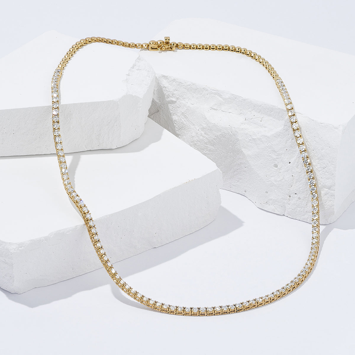 7.00ct Lab Diamond Tennis Necklace 3/4 Set in 9K Yellow Gold F/VS