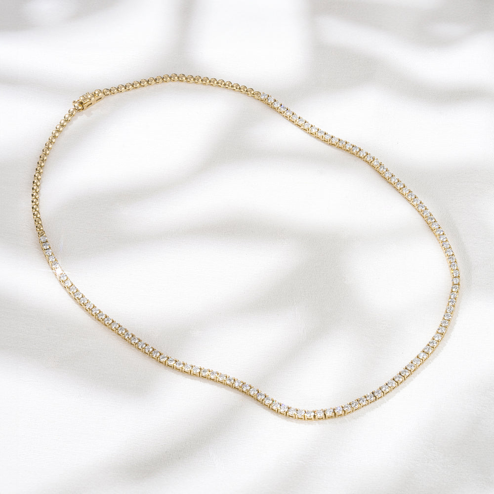 7.00ct Lab Diamond Tennis Necklace 3/4 Set in 9K Yellow Gold F/VS
