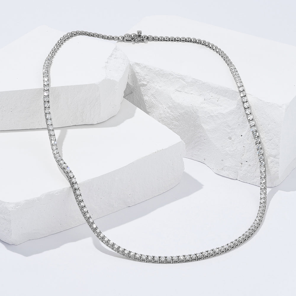7.00ct Lab Diamond Tennis Necklace 3/4 Set in 9K White Gold F/VS