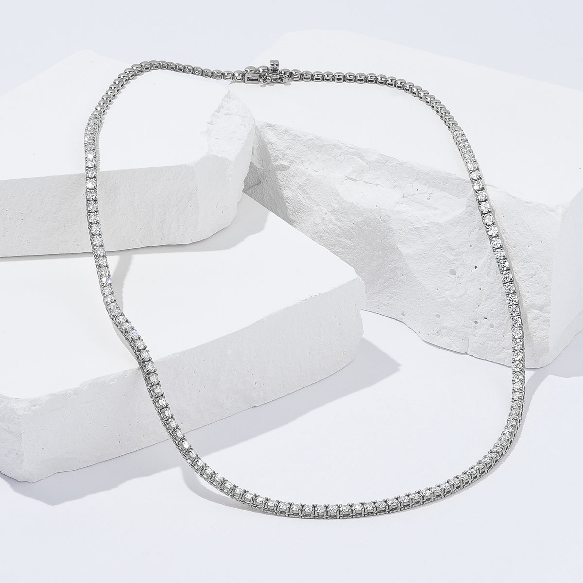 7.00ct Lab Diamond Tennis Necklace 3/4 Set in 9K White Gold F/VS