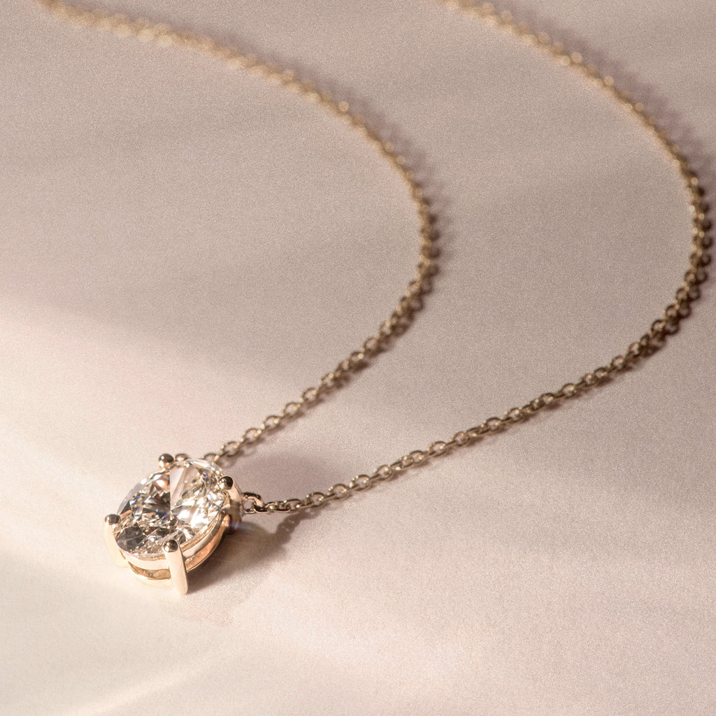 Wanderlust Floating Oval Cut Lab Diamond Solitaire Necklace 1.00ct H/SI in 9K Gold