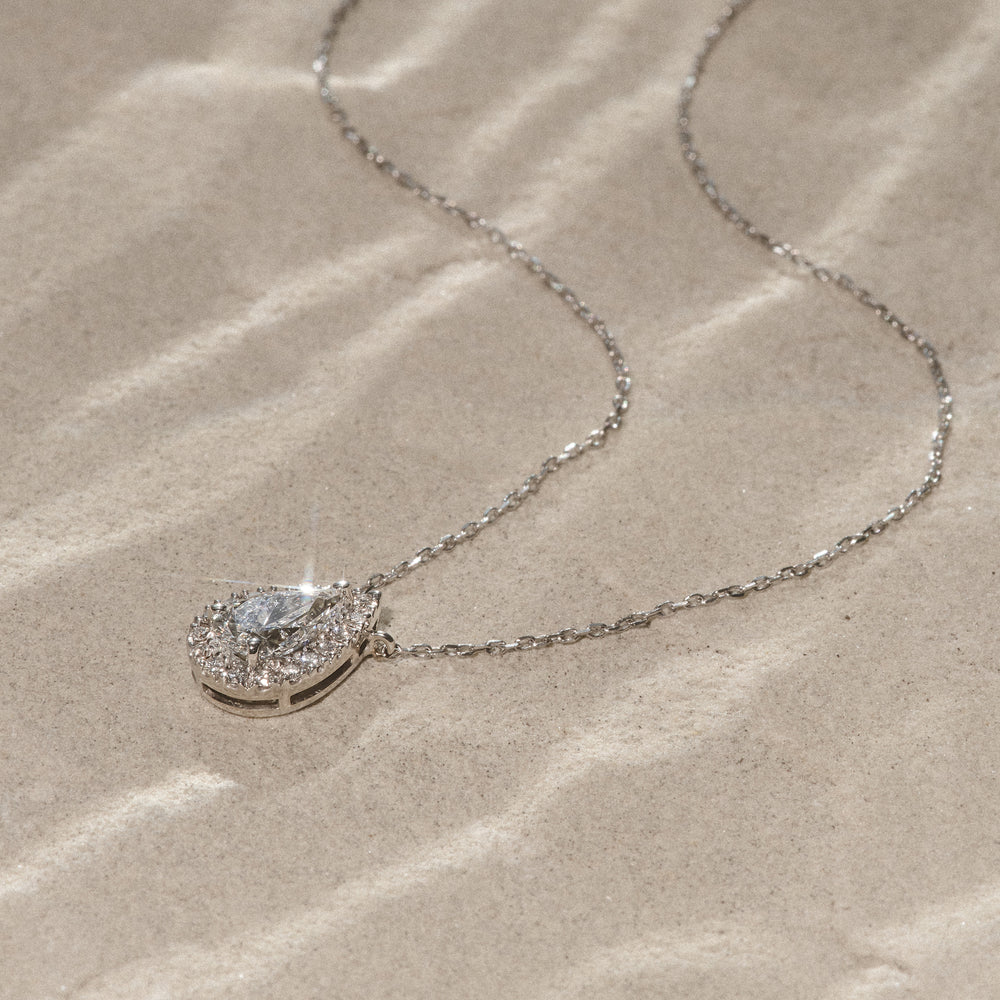 Lumia Pear Cut Lab Diamond Halo Pendant 0.65ct F/VS in 9K White Gold