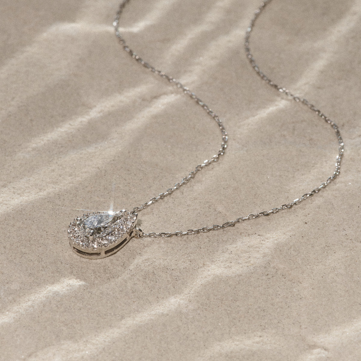 Lumia Pear Cut Lab Diamond Halo Pendant 1.20ct F/VS in 9K White Gold