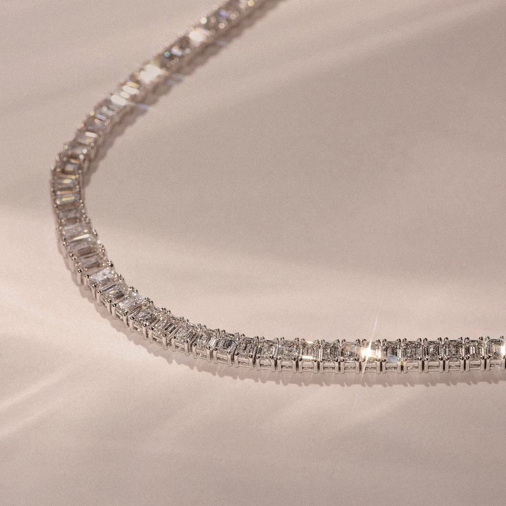 LUXE 33.00ct Lab Diamond Necklace with IGI Certified Emerald-Cut Diamonds in 18K White Gold