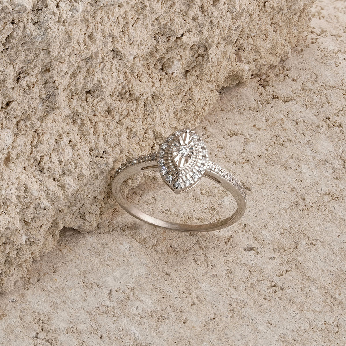 Masami Marquise Diamond Engagement Ring Halo Pave Set in 9K White Gold