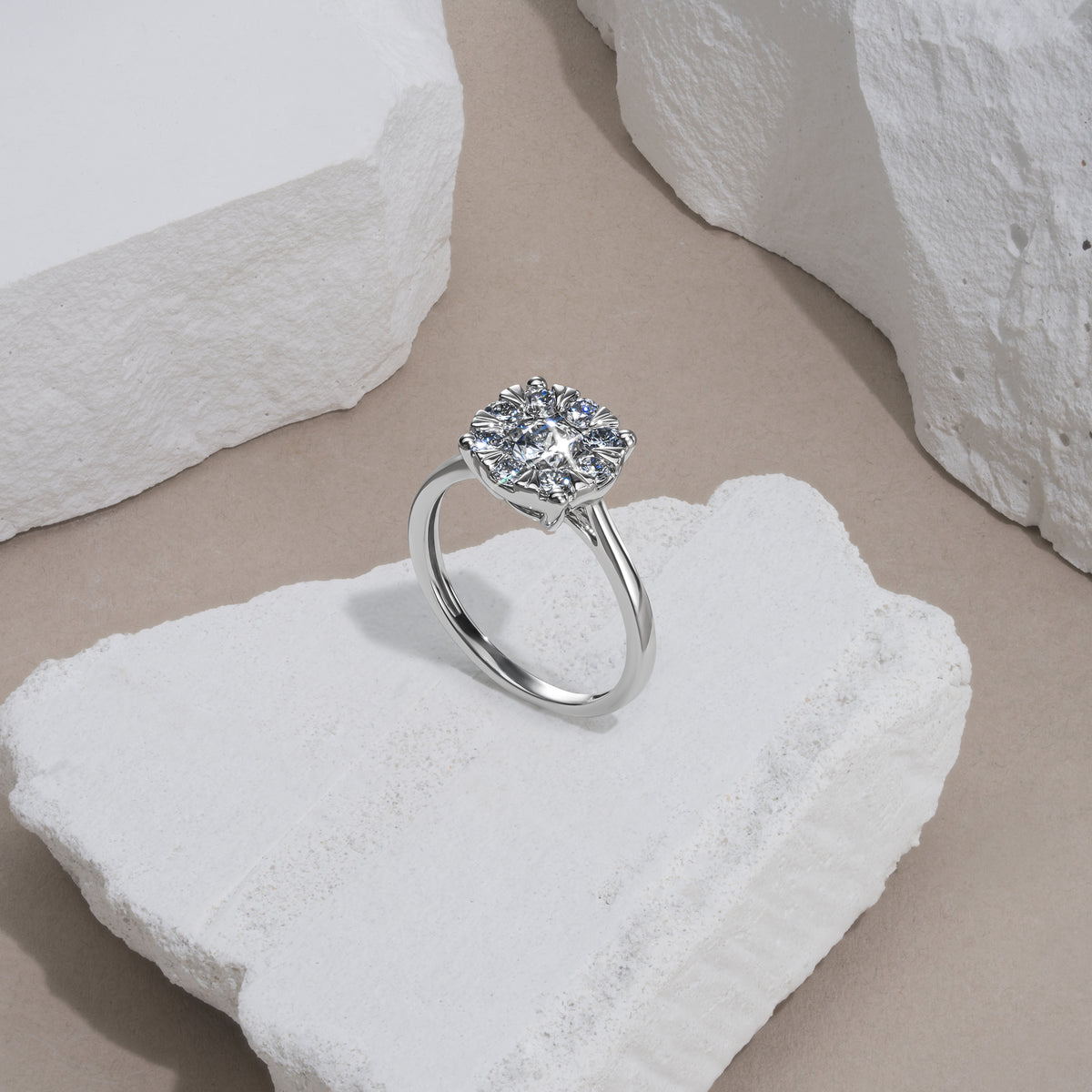 1 Carat Lab Diamond Cluster Solitaire Ring H/Si in 9K White Gold