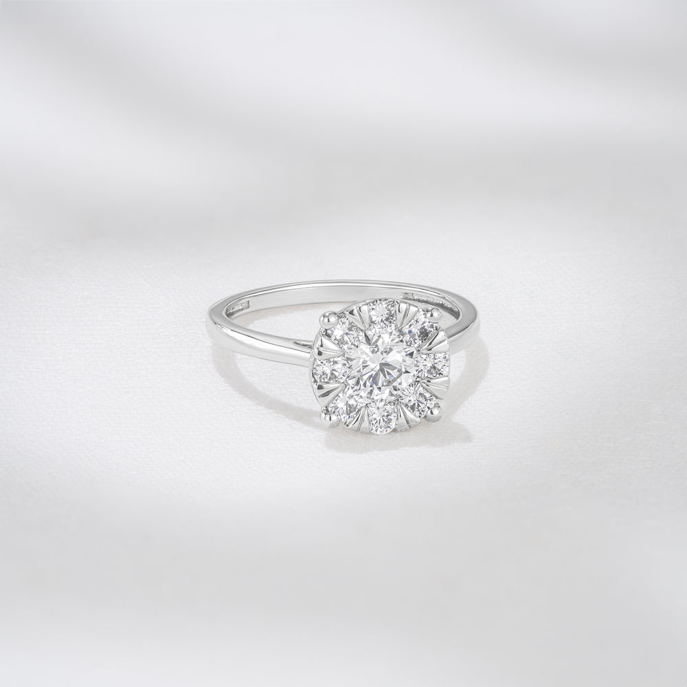 1 Carat Lab Diamond Cluster Solitaire Ring H/Si in 9K White Gold