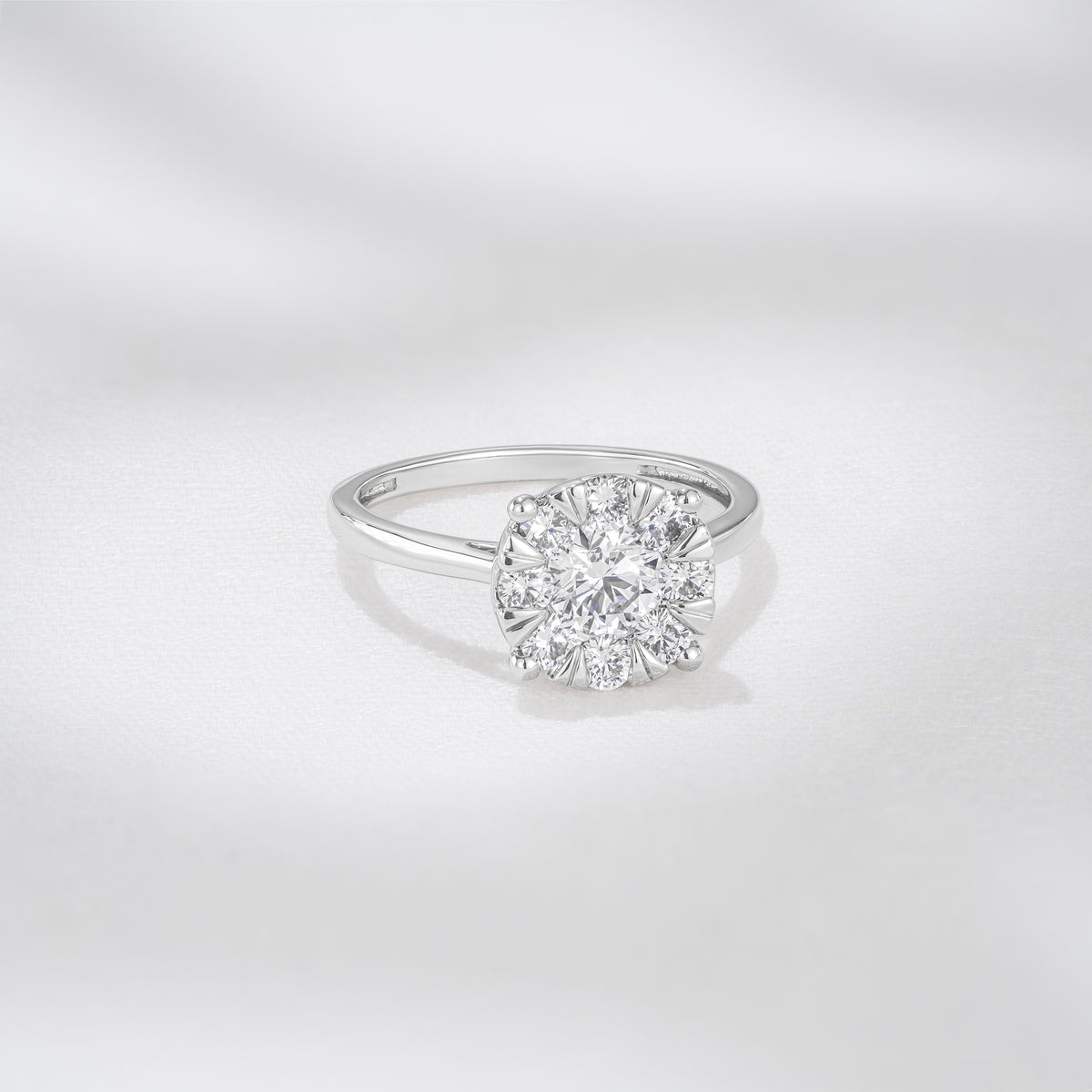 1 Carat Lab Diamond Cluster Solitaire Ring H/Si in 9K White Gold