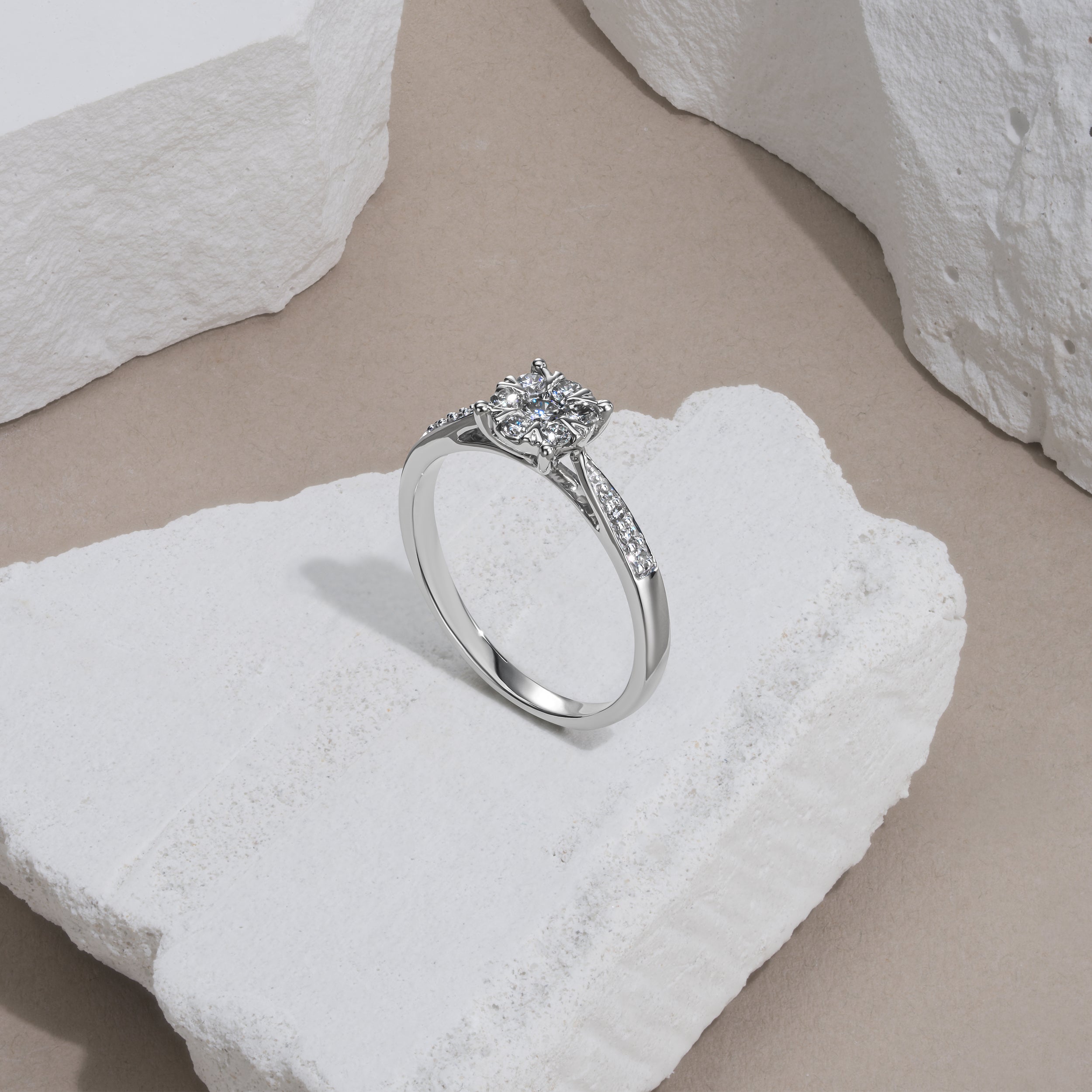 Lab Diamond Engagement Ring With Shoulders 0.25ct H/Si - 9K White Gold