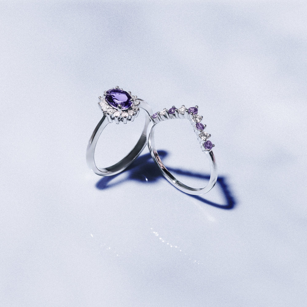 Amethyst 0.70ct And Diamond 9K White Gold Ring