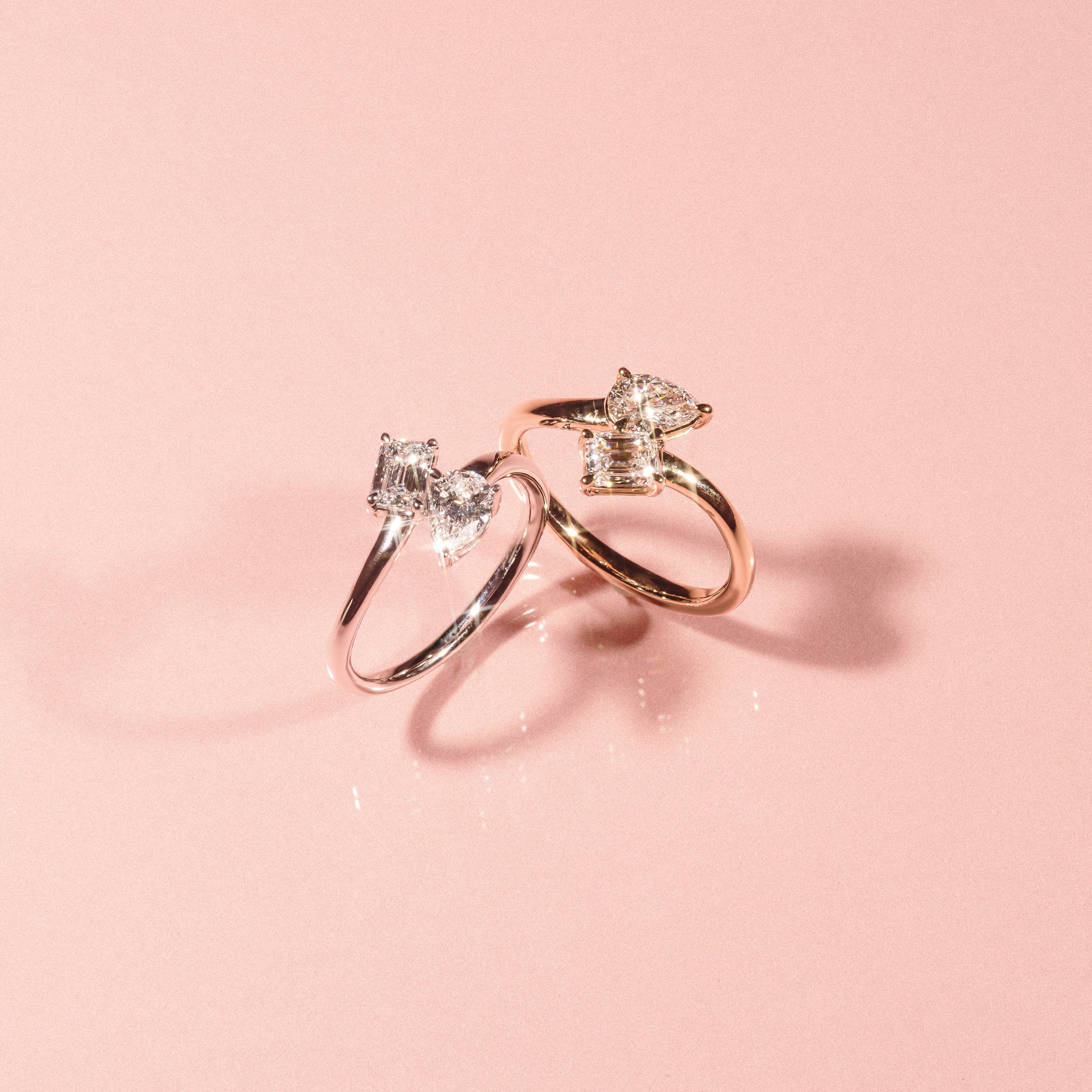 Toi et Moi Emerald and Pear Cut Lab Diamond Ring 30ct G/VS in 18K Gold Vermeil