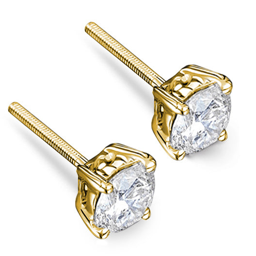 18K Gold Lab Diamond Stud Earrings 1.50CT F/VS1 Quality - 6mm