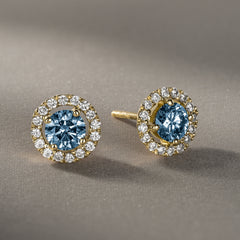 Ella Blue Lab Diamond 1.34ct Halo Earrings in 18K Yellow Gold - Elara Collection