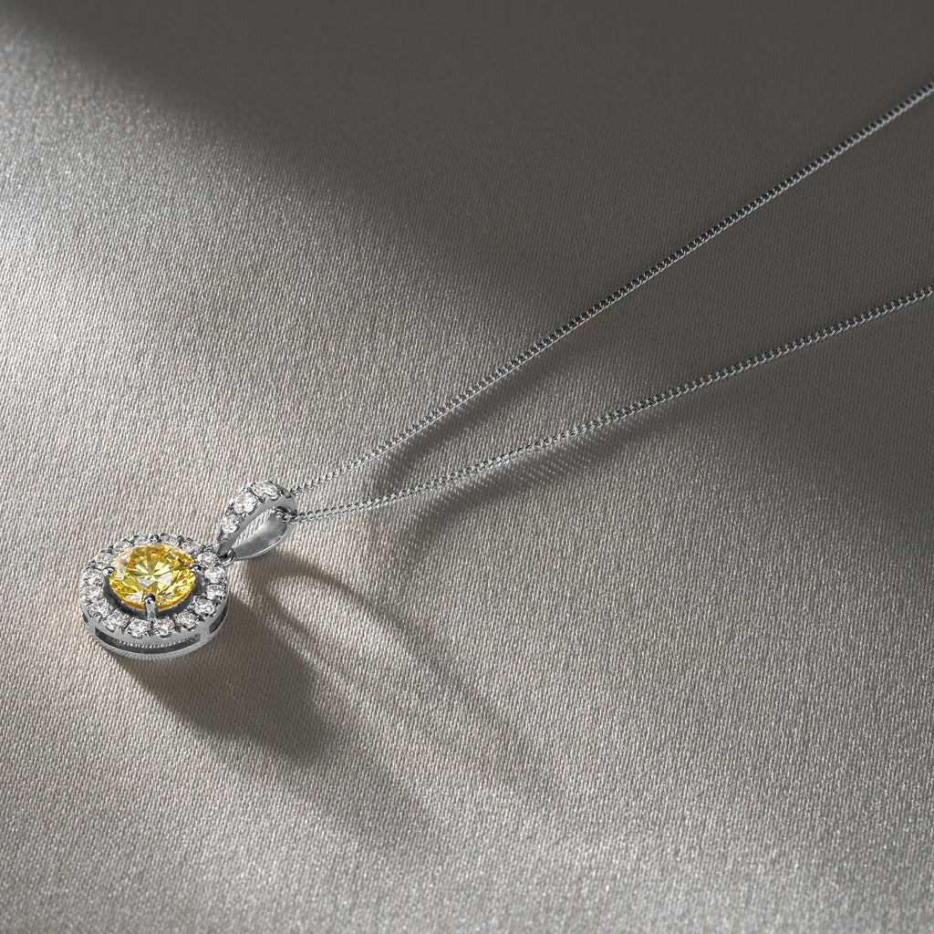 Ella Yellow Lab Diamond 1.38ct Pendant Necklace in 18K White Gold - Elara Collection
