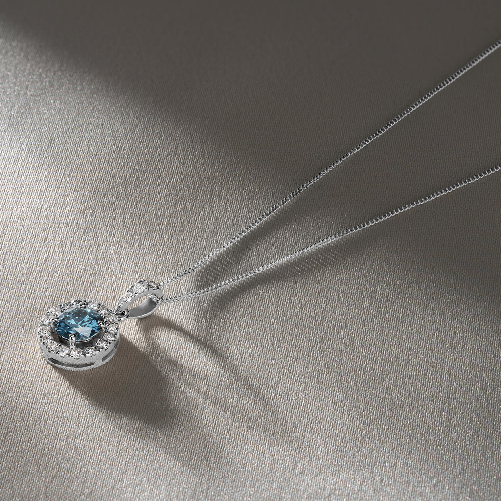 Ella Blue Lab Diamond 1.38ct Pendant Necklace in 18K White Gold - Elara Collection