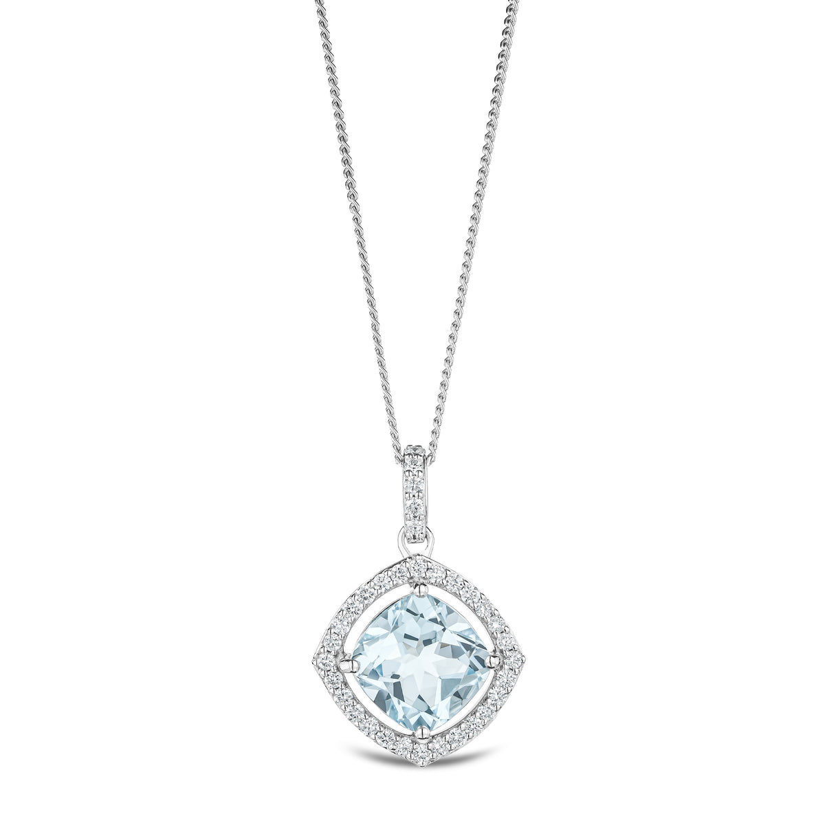 5.40ct Blue Topaz and Lab Diamond Halo Asteria Necklace in 925 Sterling Silver
