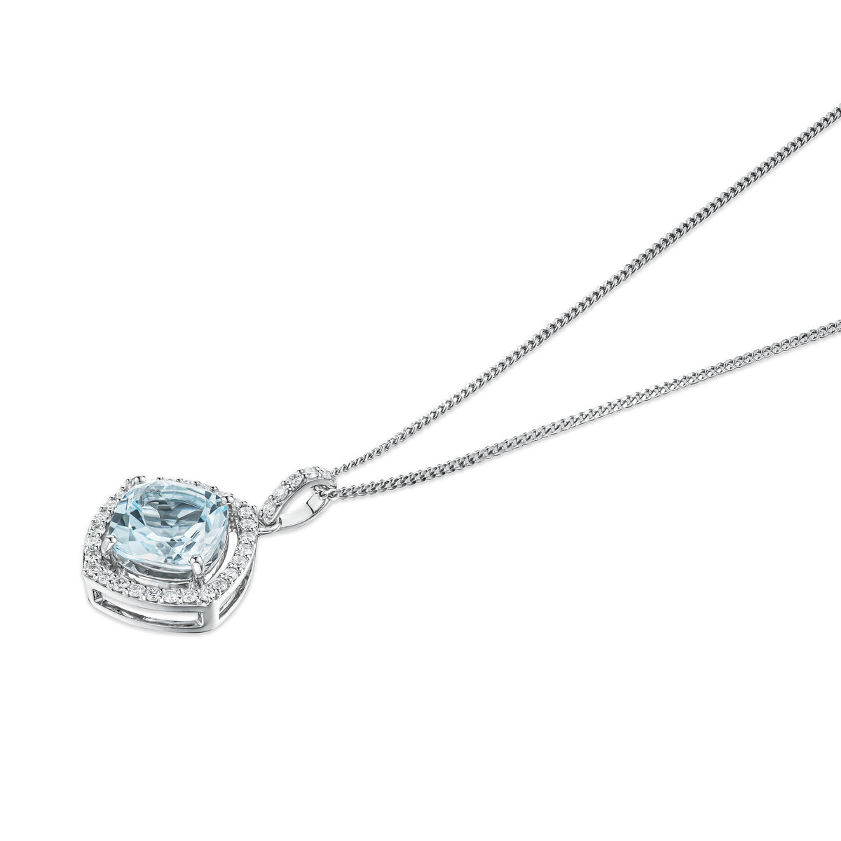 5.40ct Blue Topaz and Lab Diamond Halo Asteria Necklace in 925 Sterling Silver