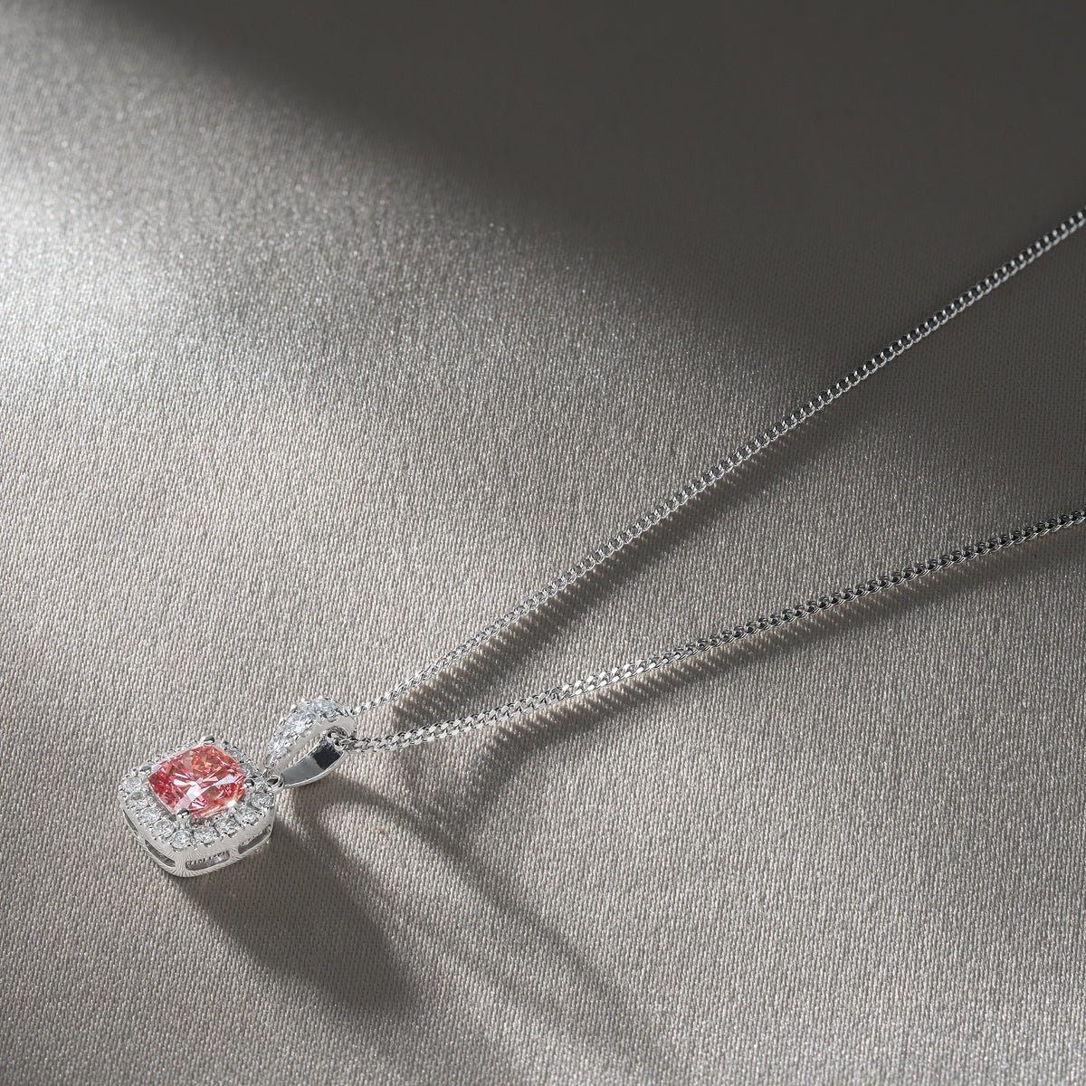 Beatrice Pink Lab Diamond Cushion Cut Necklace 1.38ct in 18K White Gold - Elara Collection