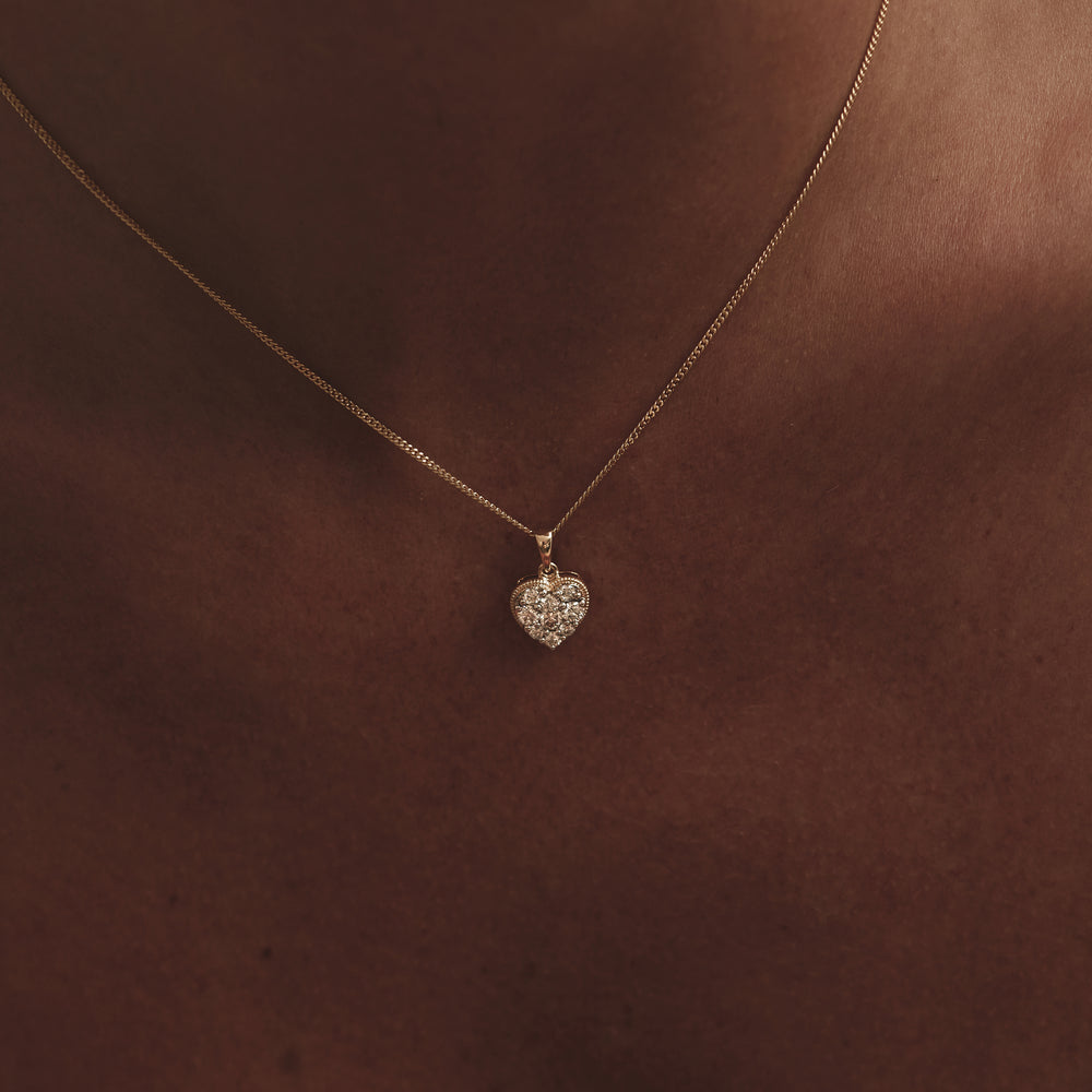 Lab Diamond Pave Heart Pendant Necklace 0.50ct H/Si in 9K Gold