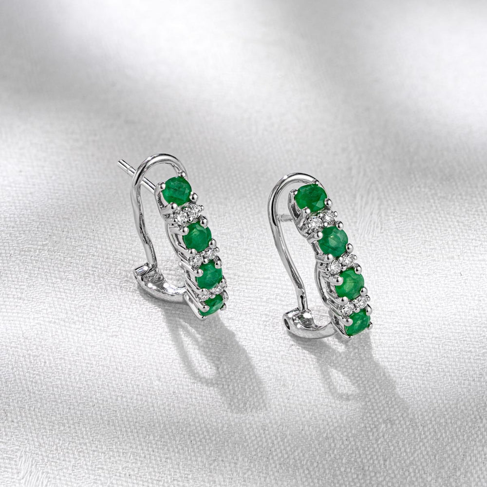 Emerald Earrings Half Huggie With Lab Diamonds Set in 925 Silver