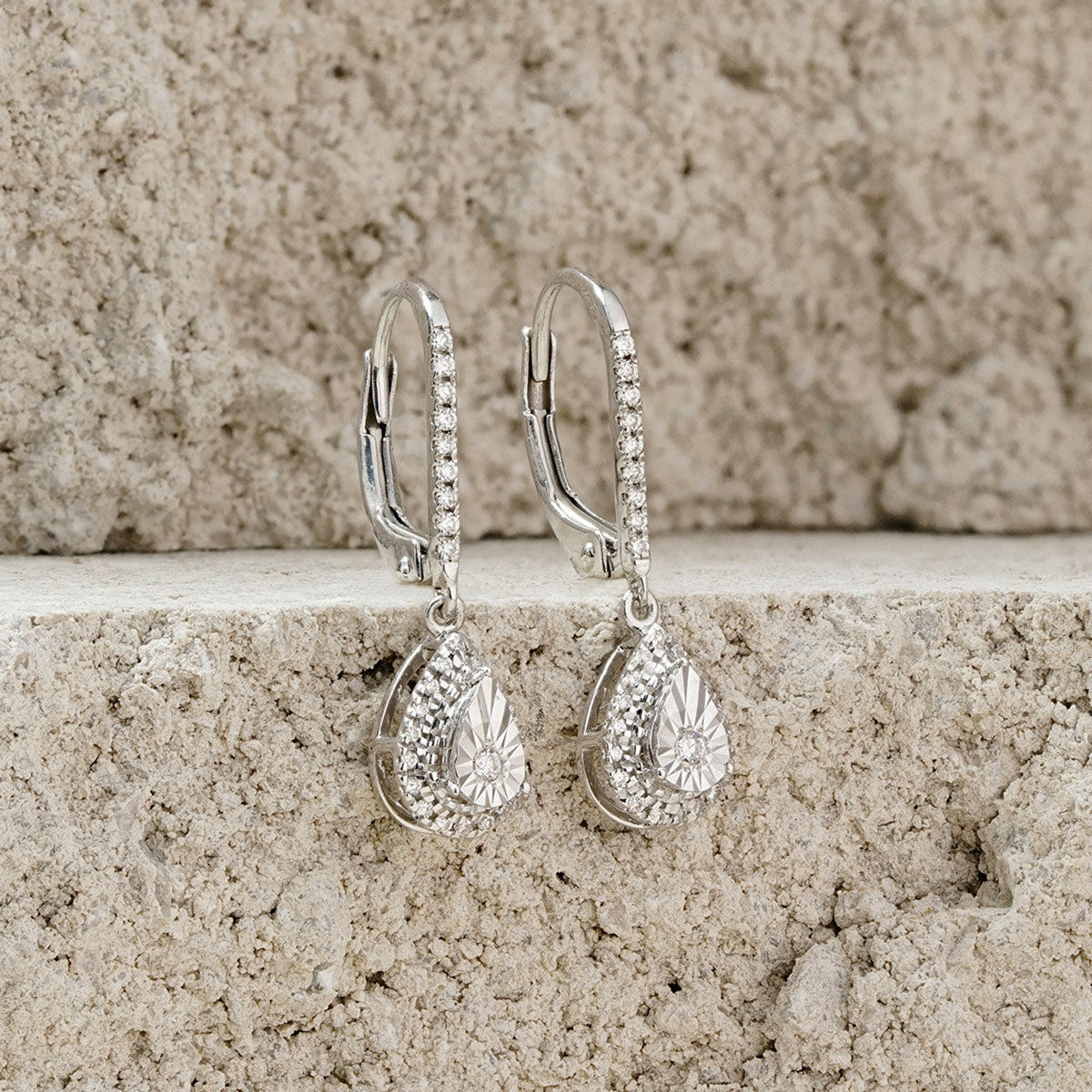 Masami Lab Diamond Pear Halo Earrings 0.20ct Pave Set in 925 Sterling Silver