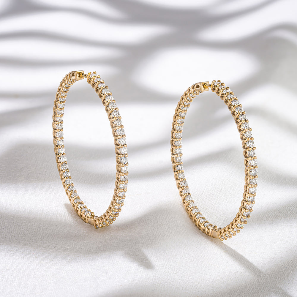 4.00ct Lab Diamond Hoop Earrings in 9K Yellow Gold G/VS