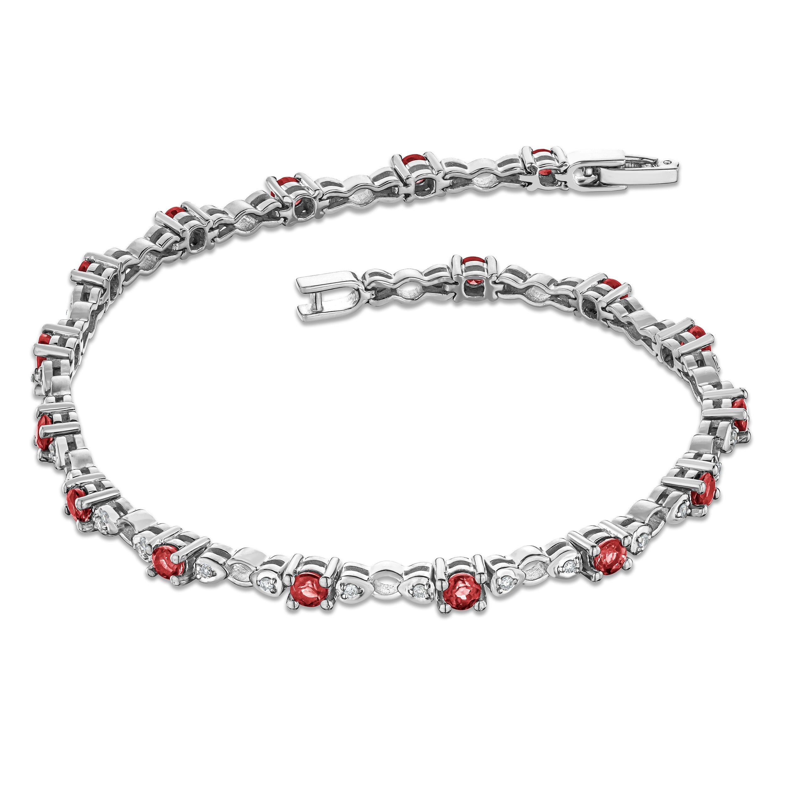 Ruby and Lab Diamond Tennis Bracelet Claw Set in 925 Silver