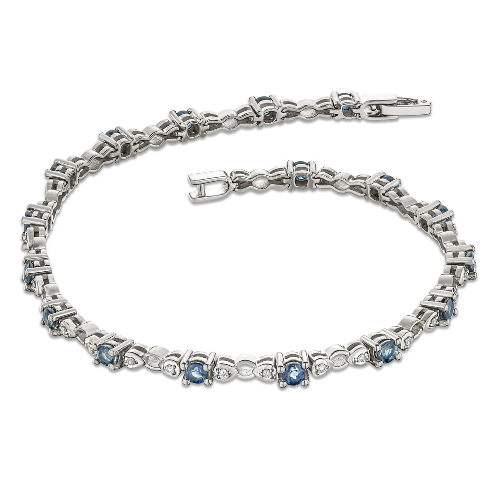 925 Sterling Silver Lab Diamond and Tanzanite Claw Set Link Bracelet