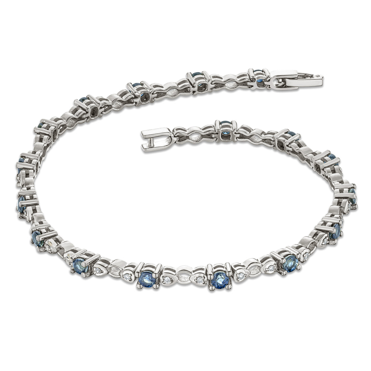 925 Sterling Silver Lab Diamond and Tanzanite Claw Set Link Bracelet