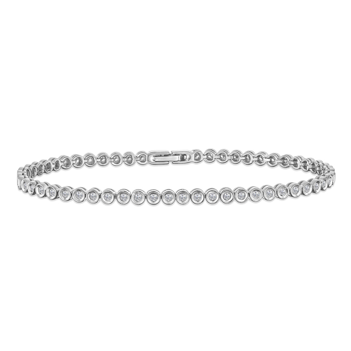 1ct Lab Tennis Bracelet Rub Over Style 9K White Gold