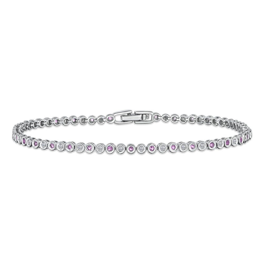 0.39ct Pink Sapphire and 0.35ct Lab Diamond Bracelet in 925 Sterling Silver