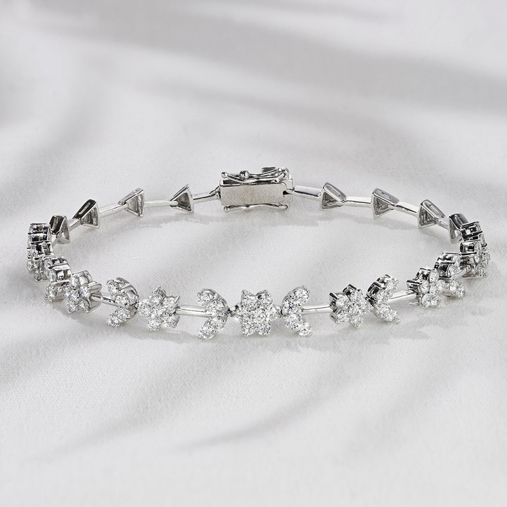 2.20ct Lab Diamond Flower Evening Bracelet in 9K White Gold H/SI